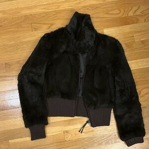Brown fur bomber jacket
